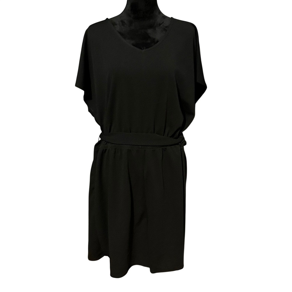 Ellen Weaver Romper Womens 3X Black Belted V-Neck Short Sleeve Plus Size NWT
